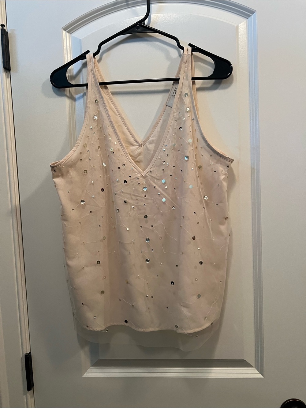 LOFT Sequin Embellished V-Neck Tank Top in Blush